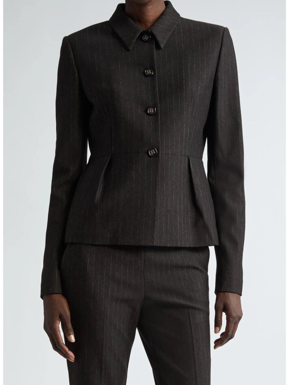 ST JOHN Pinstripe Jersey Peplum Jacket